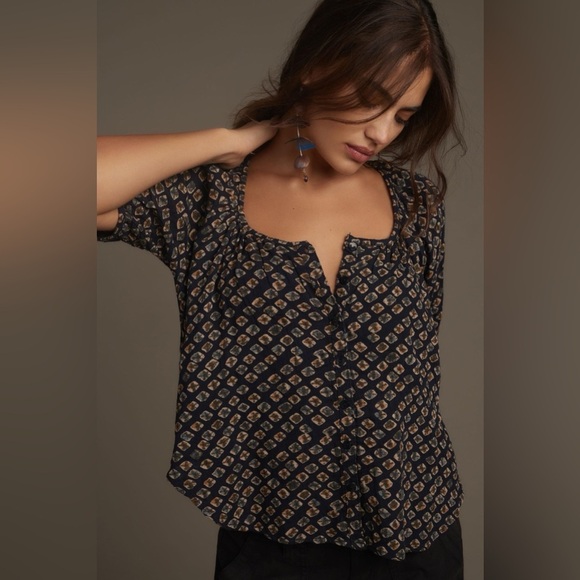 NWT Size XS (P2P 19.5") - Pilcro Puff-Sleeve Gauze Blouse (100% Cotton) - Picture 7 of 16